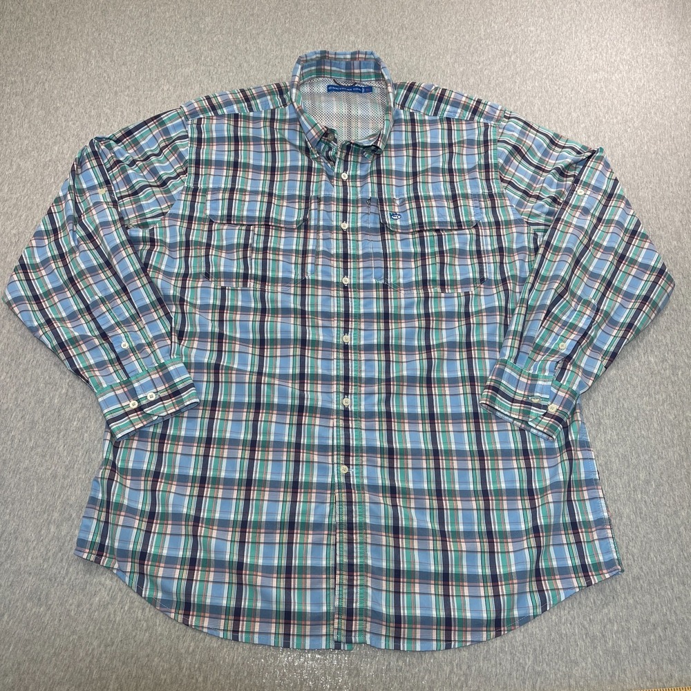 Southern Tide Fishing Shirt Mens XL Plaid Long Sleeve Vented Performance Top
